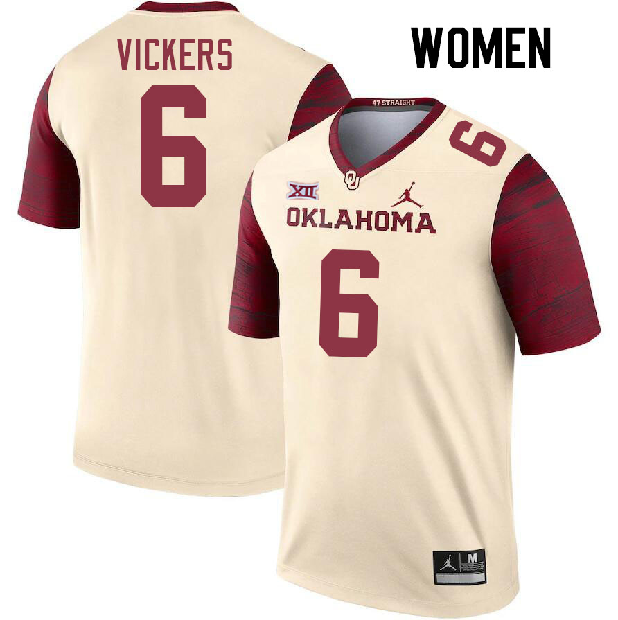 Women #6 Makari Vickers Oklahoma Sooners College Football Jerseys Stitched-Cream
